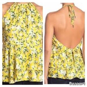 Parker lemon halter ruffle top with open back size medium